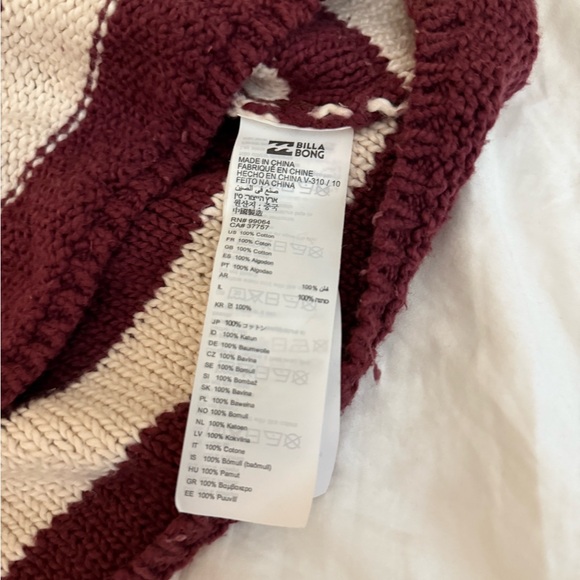 Billabong Striped Cropped Knobby Knit Sweater Size Large - Picture 3 of 3